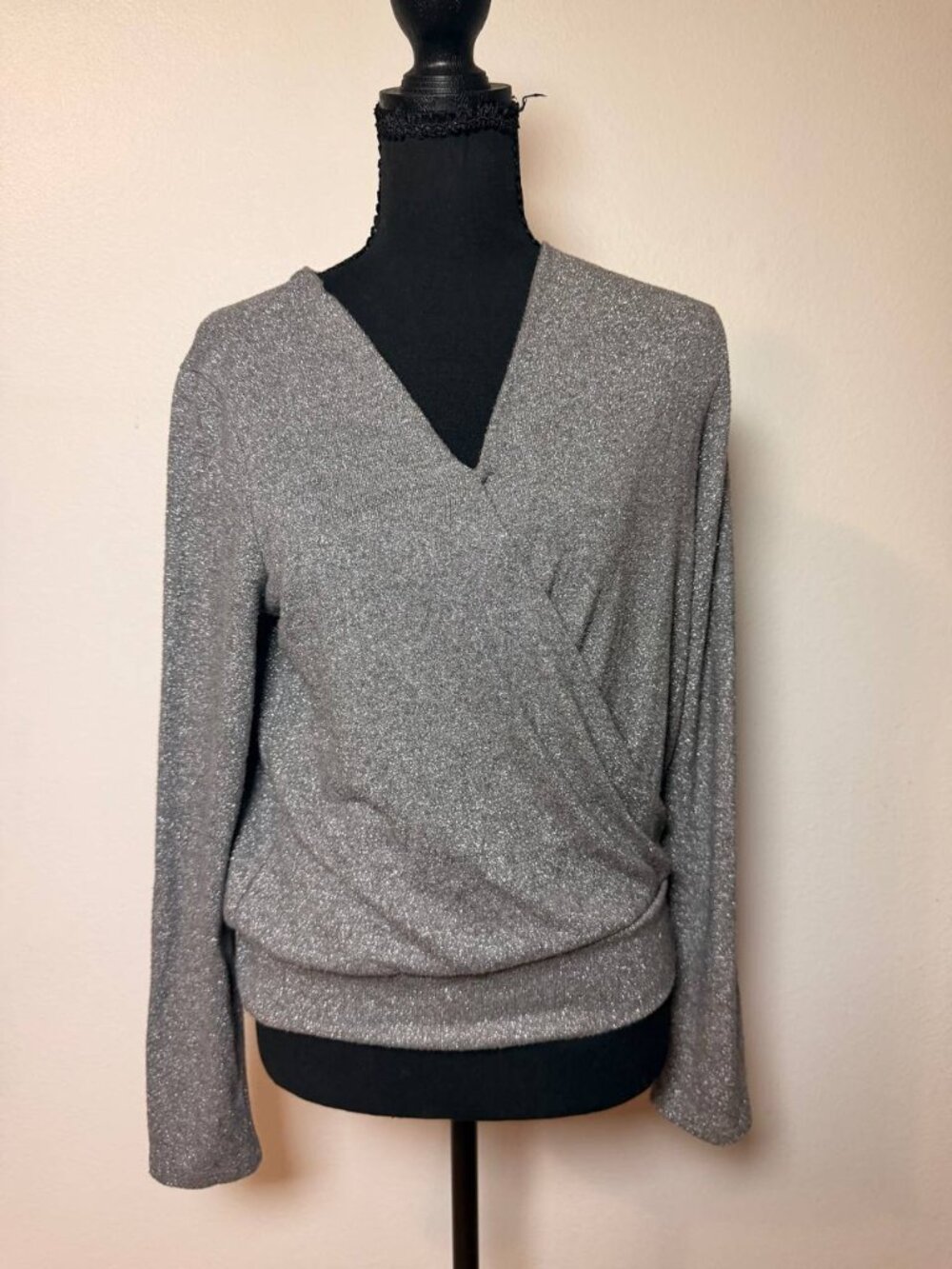 Michael Stars Silver Gray Metallic Wrap Top Surplice Sparkle Y2K Holiday S